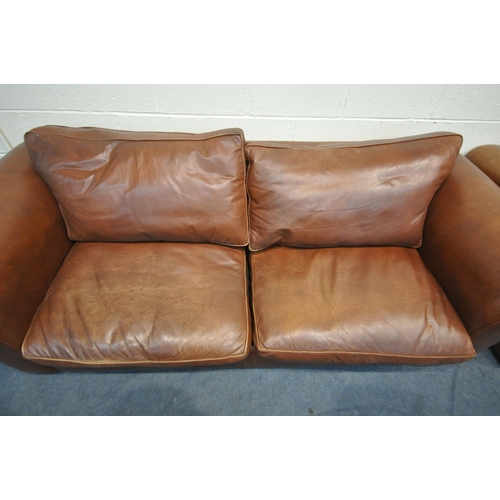 1484 - A LAURA ASHLEY LIGHT BROWN LEATHER TWO  PIECE SUITE, comprising a four seater settee, length 230cm x... 