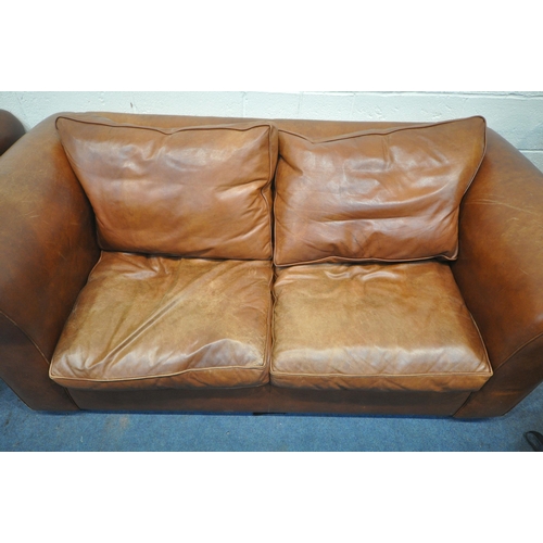 1484 - A LAURA ASHLEY LIGHT BROWN LEATHER TWO  PIECE SUITE, comprising a four seater settee, length 230cm x... 