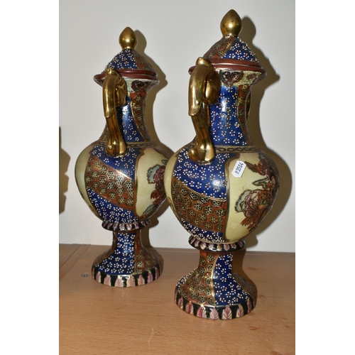 327 - A PAIR OF SATSUMA STYLE VASES AND ITALIAN CERAMICS, comprising a pair of covered vases, each stamped... 