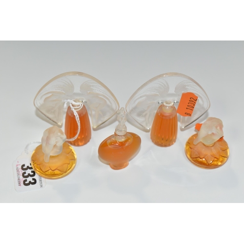 333 - FIVE MINIATURE LALIQUE 'LES INTROUVABLES THE ULTIMATE COLLECTION' MODERN SCENT BOTTLES, most appear ... 