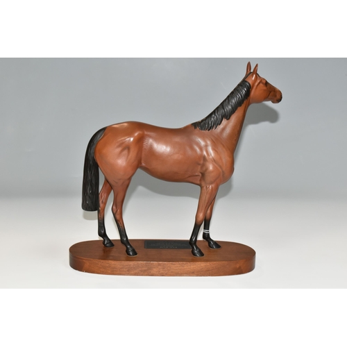 341 - A BESWICK CONNOISSEUR MODEL OF RED RUM, model no 2510, matt, second quality, on a titled oval wooden... 