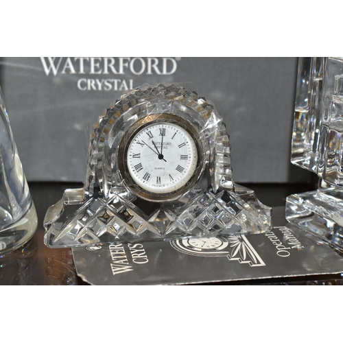 343 - SIX PIECES OF BOXED AND LOOSE WATERFORD CRYSTAL, comprising a pair of 'Metropolitan Votive' square c... 