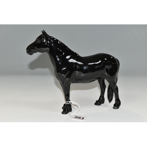 351 - A BESWICK BLACK GLOSS MODEL OF A FELL PONY, model no. 1647, printed marks to underside of hooves (Co... 