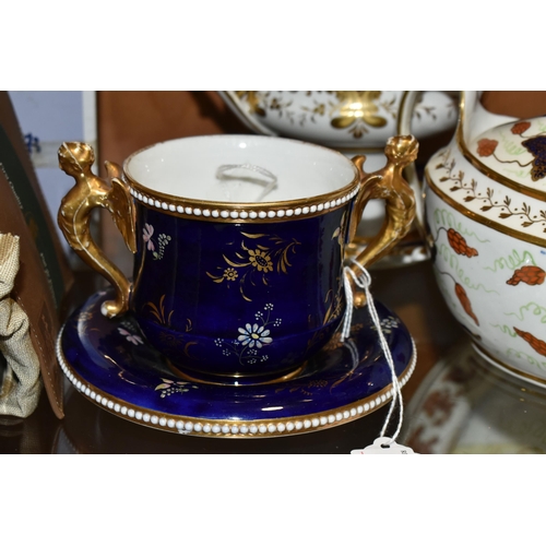 354 - FOUR PIECE OF 19TH CENTURY ENGLISH PORCELAIN, comprising a Spode chocolate cup and saucer, lacks cov... 