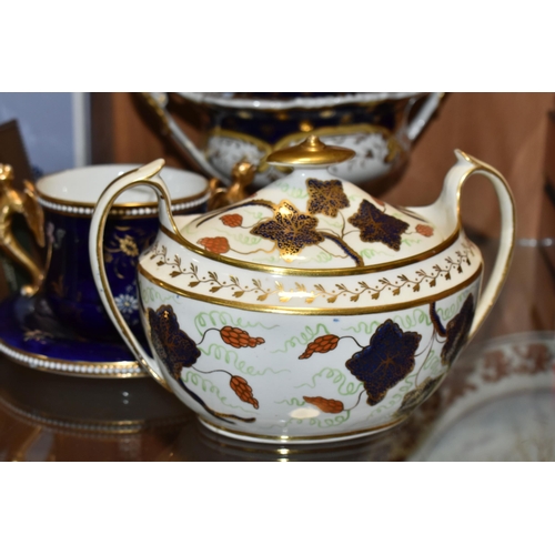 354 - FOUR PIECE OF 19TH CENTURY ENGLISH PORCELAIN, comprising a Spode chocolate cup and saucer, lacks cov... 