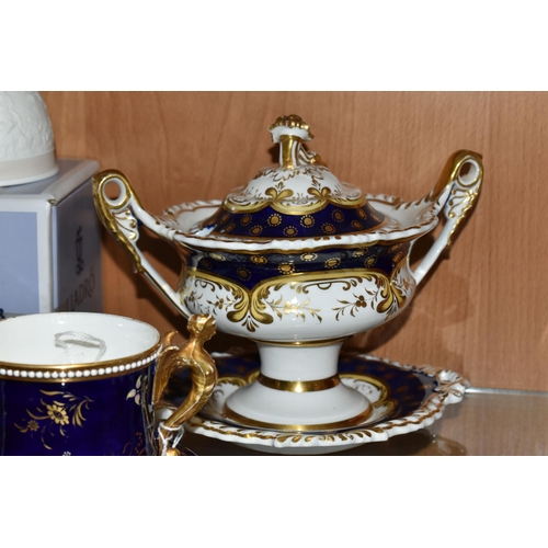 354 - FOUR PIECE OF 19TH CENTURY ENGLISH PORCELAIN, comprising a Spode chocolate cup and saucer, lacks cov... 