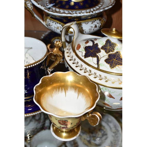 354 - FOUR PIECE OF 19TH CENTURY ENGLISH PORCELAIN, comprising a Spode chocolate cup and saucer, lacks cov... 