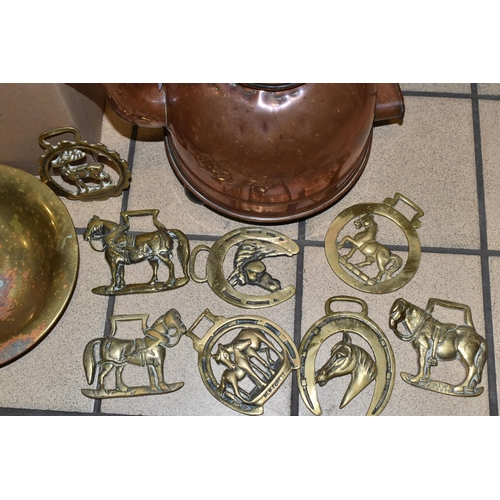 360 - A BOX AND LOOSE OF METALWARE, ETC, including an electric copper kettle, a Middle Eastern copper and ... 