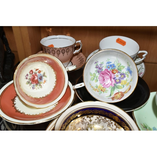 366 - A GROUP OF SIX CHINA CUPS AND SAUCERS, comprising a Paragon cup and saucer pattern A1153, decorated ... 