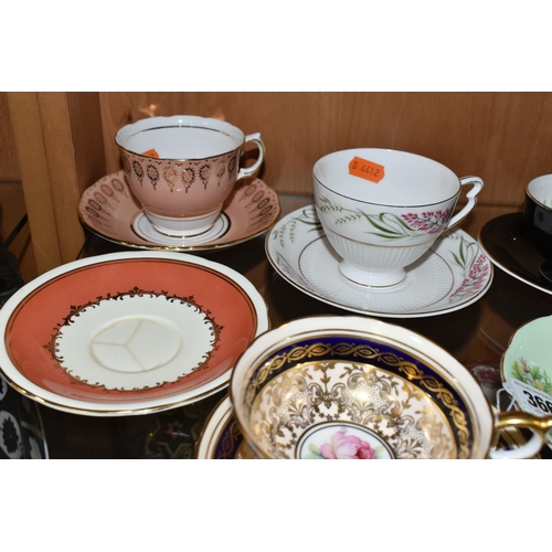 366 - A GROUP OF SIX CHINA CUPS AND SAUCERS, comprising a Paragon cup and saucer pattern A1153, decorated ... 