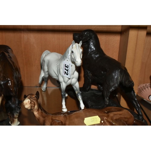 372 - A GROUP OF  HORSES, comprising a Royal Doulton Welsh Mare (both front legs broken and glued, chipped... 