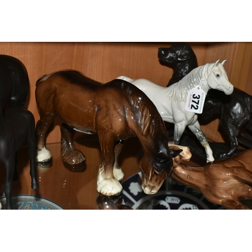 372 - A GROUP OF  HORSES, comprising a Royal Doulton Welsh Mare (both front legs broken and glued, chipped... 