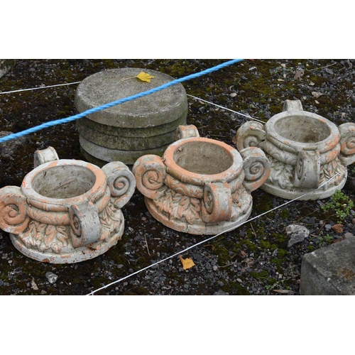 1022 - A SELECTION OF GARDEN ORNAMENT BASES, to include three terracotta bases, five circular bases, four o... 