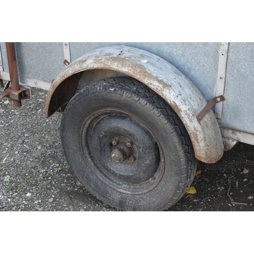 1027 - A GALVANIZED STEEL BOX TRAILER, with electrics and jockey wheel, leaf spring suspenstion, axel width... 