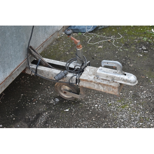 1027 - A GALVANIZED STEEL BOX TRAILER, with electrics and jockey wheel, leaf spring suspenstion, axel width... 