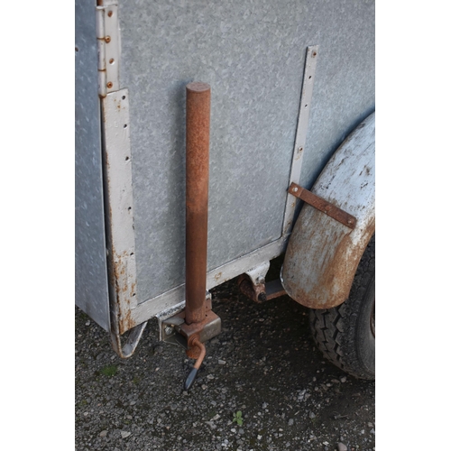 1027 - A GALVANIZED STEEL BOX TRAILER, with electrics and jockey wheel, leaf spring suspenstion, axel width... 