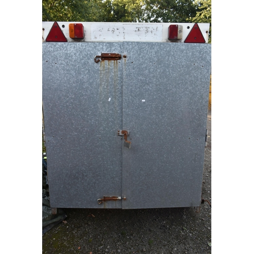 1027 - A GALVANIZED STEEL BOX TRAILER, with electrics and jockey wheel, leaf spring suspenstion, axel width... 