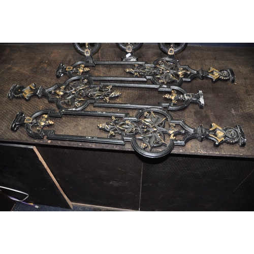 1055 - A SET OF MODERN CAST ALUMINIUM ORNATE BALUSTRADES with fleur de lys and leaf detailing overpainted i... 