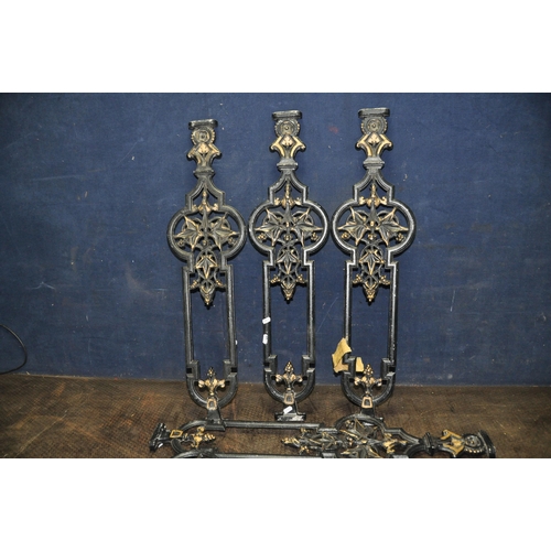 1055 - A SET OF MODERN CAST ALUMINIUM ORNATE BALUSTRADES with fleur de lys and leaf detailing overpainted i... 