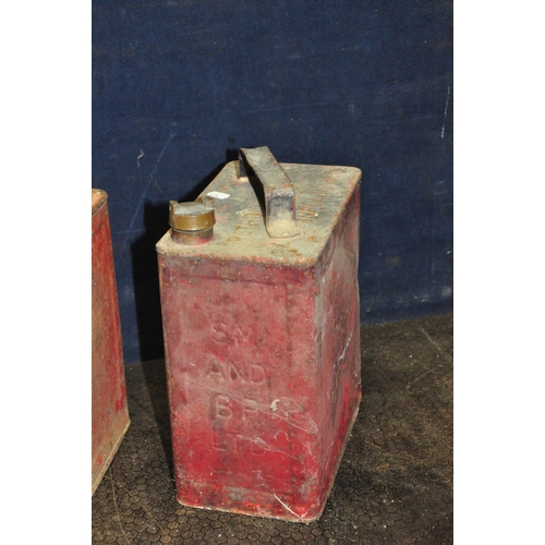 1075 - TWO VINTAGE PETROL CANS both with brass caps, one stamped SM and BP Ltd.