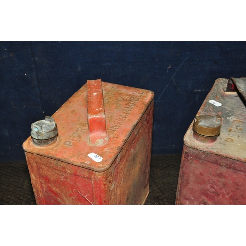 1075 - TWO VINTAGE PETROL CANS both with brass caps, one stamped SM and BP Ltd.