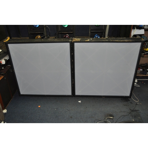 1083 - A COLLECTION OF VINTAGE DJs LIGHTBOXES AND A DECK STAND comprising of two large lightboxes 92cm squa... 