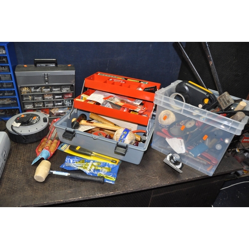 1095 - A COLLECTION OF TOOLS AND TOOLBOXES including an unopened Performance Rotary Hammer drill, hammers. ... 