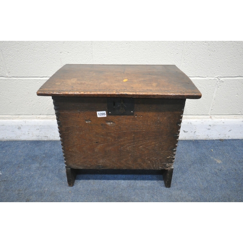 1205 - A GEORGIAN OAK SIX PLANK BOARDED CHEST, with a tin insert, width 53cm x depth 36cm x height 48cm (co... 