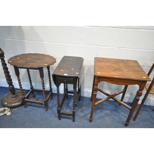 1212 - A SELECTION OF OCCASIONAL FURNITURE, to include a small drop lead table, with a single drawer, oak s... 