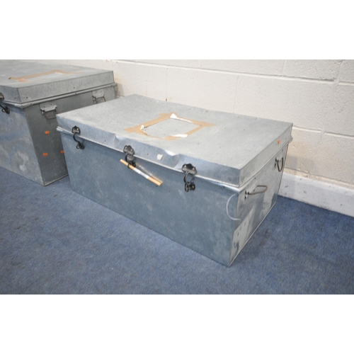 1215 - TWO GRADUATED GALVANISED TRUNKS, largest trunk, 100cm x depth 65cm x height 56cm (condition report: ... 