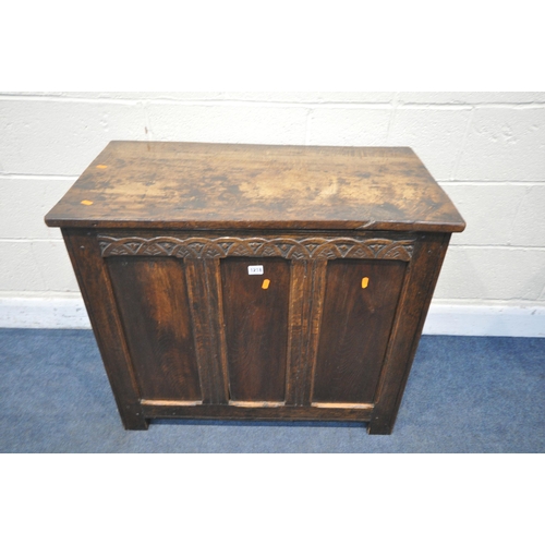 1218 - A TALL OAK PANELLED BLANKET CHEST, width 85cm x depth 45cm x height 75cm (condition report: surface ... 