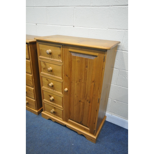 1219 - A MODERN PINE CHEST OF SIX DRAWERS, width 81cm x depth 48cm x height 112cm, along with a single door... 