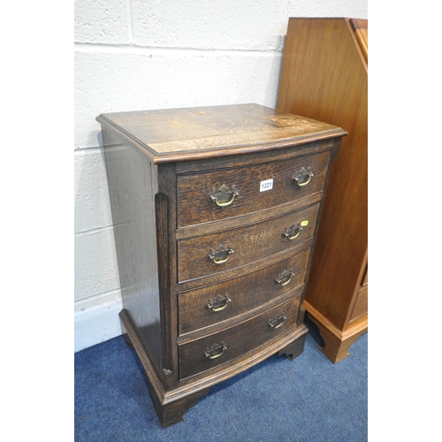 1221 - A SMALL OAK CHEST OF FOUR DRAWERS, on bracket feet, width 47cm x depth 36cm x height 72cm, and a mah... 