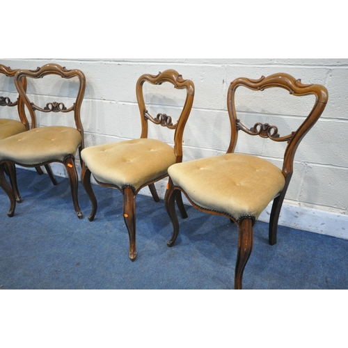 1229 - A SET OF FOUR VICTORIAN ROSEWOOD CHAIRS, with scrolled splat backs (condition report: surface scratc... 