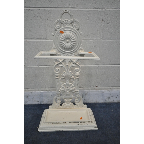 1230 - A PAINTED CAST IRON STICK STAND, with a loose tray insert (condition report: paint flaking in places... 