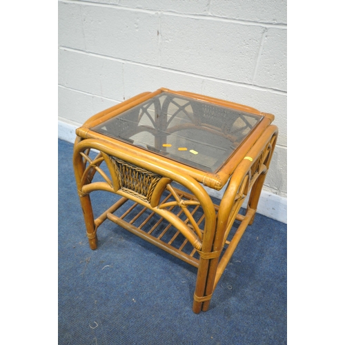 1231 - AN EDWARDIAN STAINED BEECH FOLDING ROCKING CHAIR, with a needlework back and seat, along with a pain... 