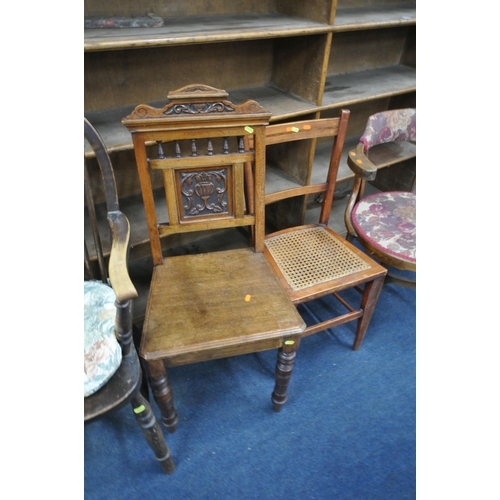 1233 - A STAINED BEECH BENTWOOD ARMCHAIR, along with an Edwardian walnut hall chair, and two other chairs (... 