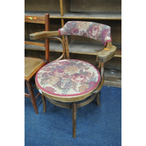 1233 - A STAINED BEECH BENTWOOD ARMCHAIR, along with an Edwardian walnut hall chair, and two other chairs (... 