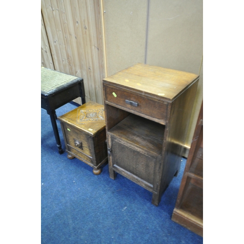 1234 - AN EARLY 20TH CENTURY OAK OPEN BOOKCASE, width 92cm x depth 23cm x height 112cm, an Art Deco oak bed... 