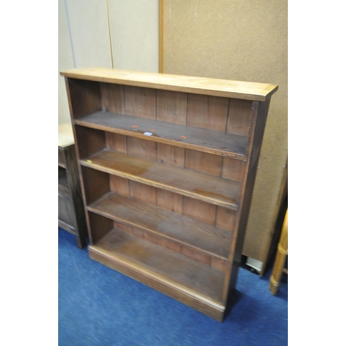 1234 - AN EARLY 20TH CENTURY OAK OPEN BOOKCASE, width 92cm x depth 23cm x height 112cm, an Art Deco oak bed... 