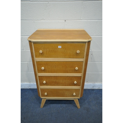 1237 - A TALL EARLY TO MID 20TH CENTURY LIGHT OAK CHEST OF FOUR DRAWERS, width 72cm x depth 48cm x height 1... 