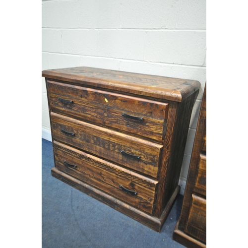 1238 - A HARDWOOD RUSTIC STYLE CHEST OF NINE ASSORTED DRAWERS, width 130cm x depth 49cm x height 123cm, and... 