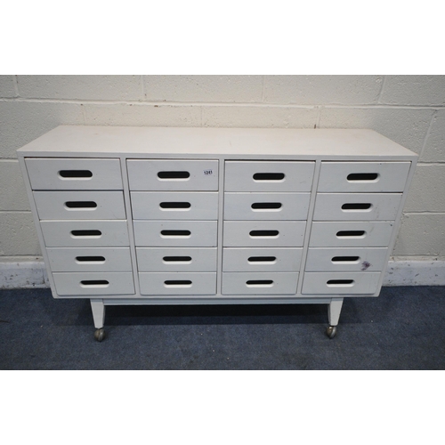 1241 - A HAND PAINTED BEECH SIDEBOARD/CHEST OF TWENTY DRAWERS, on casters, width 120cm x depth 36cm x heigh... 