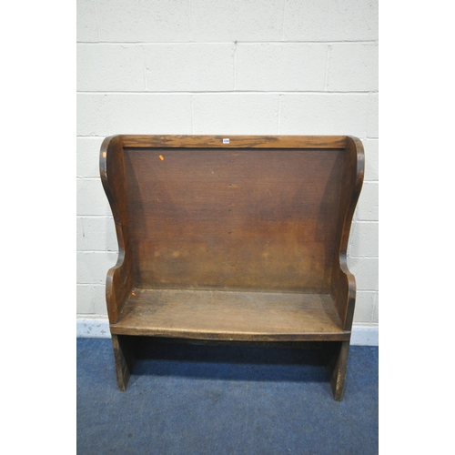 1244 - AN OAK HALL SETTLE, width 122cm x depth 48cm x height 131cm (condition report: alterations, worn fin... 