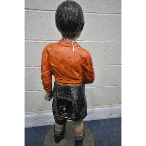 1246 - A VINTAGE DONATION BOX OF BOY IN A LEG BRACE, Action research for the crippled child charity, height... 