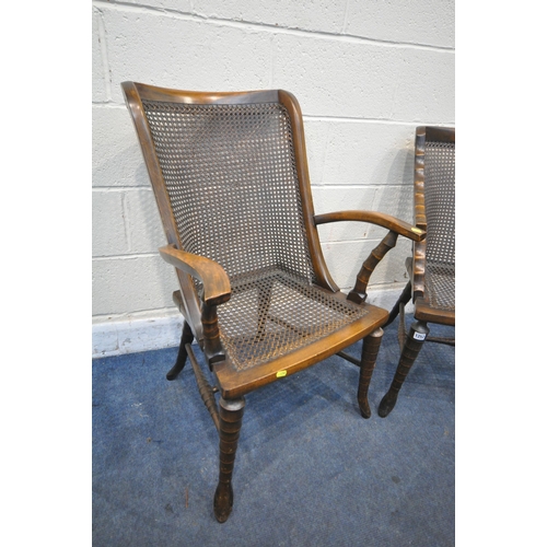 1252 - A PAIR OF LADIES AND GENTS STAINED BEECH BERGERE ARMCHAIRS (condition report: good) (2)