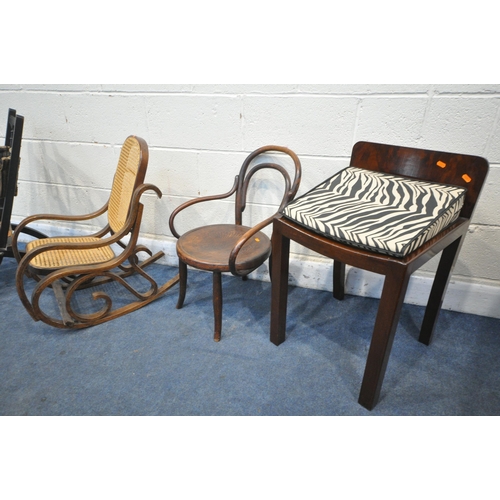 1255 - A SELECTION OF CHAIRS, to include an Art Deco walnut bergère dressing stool, a bentwood child's rock... 