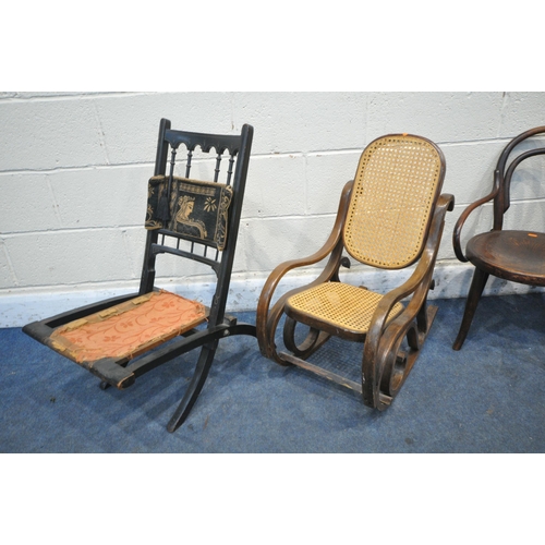 1255 - A SELECTION OF CHAIRS, to include an Art Deco walnut bergère dressing stool, a bentwood child's rock... 