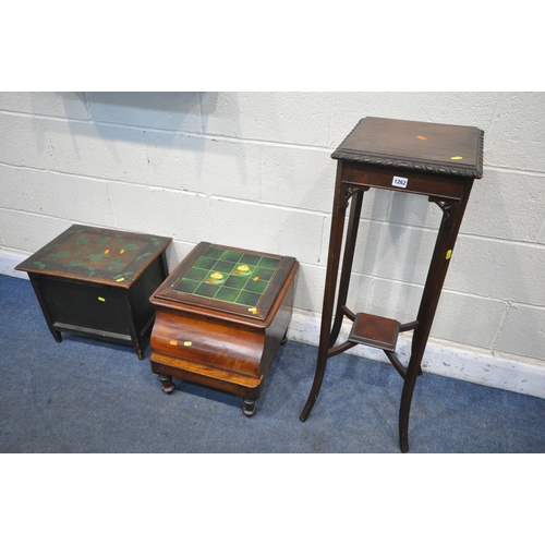 1262 - A SELECTION OF OCCASIONAL FURNITURE, to include a tall mahogany plant stand, height 98cm, an oak ope... 