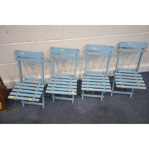 1263 - A VINTAGE H. HUNT & SON LIMITED POMMEL HORSE / GYM BUCK, along with four blue child's slatted chairs... 